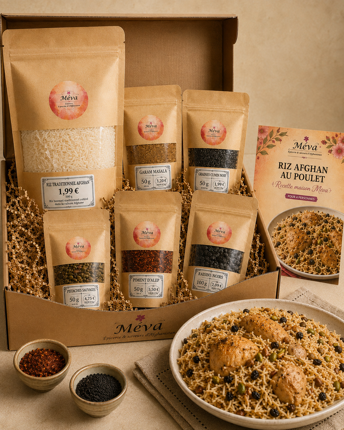 Coffret « Riz Afghan au Poulet » (Prêt à cuisiner) - 750g – Sélection Méva